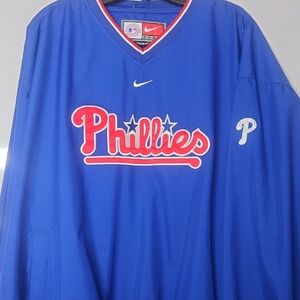 VTG Nike Philadelphia Phillies Center Swoosh Windbreaker Pullover Jacket Mens Xl